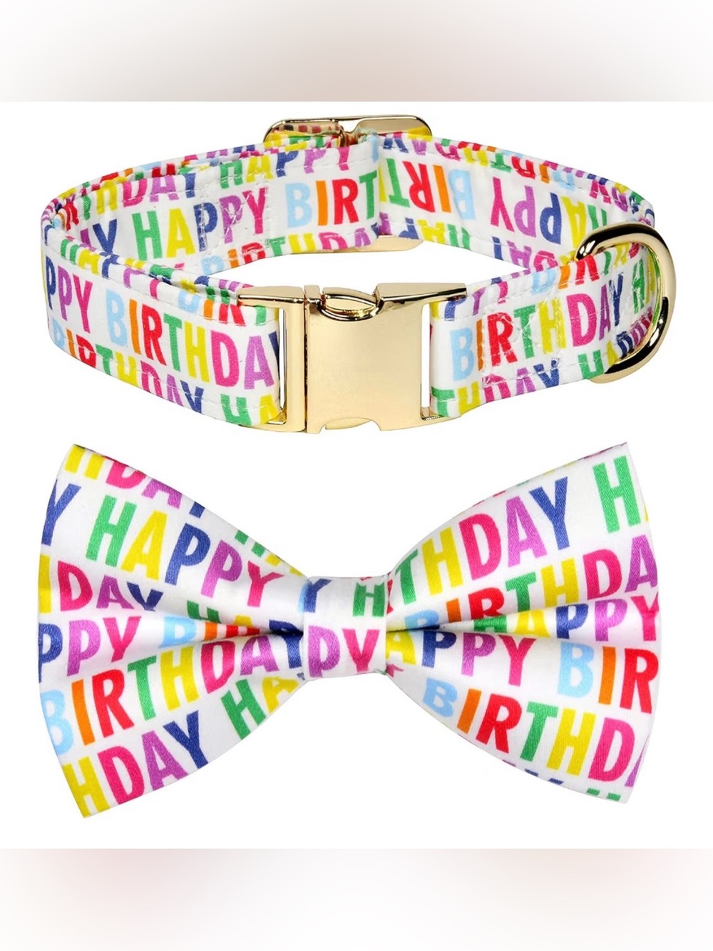 Happy Birthday Print Pet Collar with Matching/Removable Bow Tie - Multi-Color